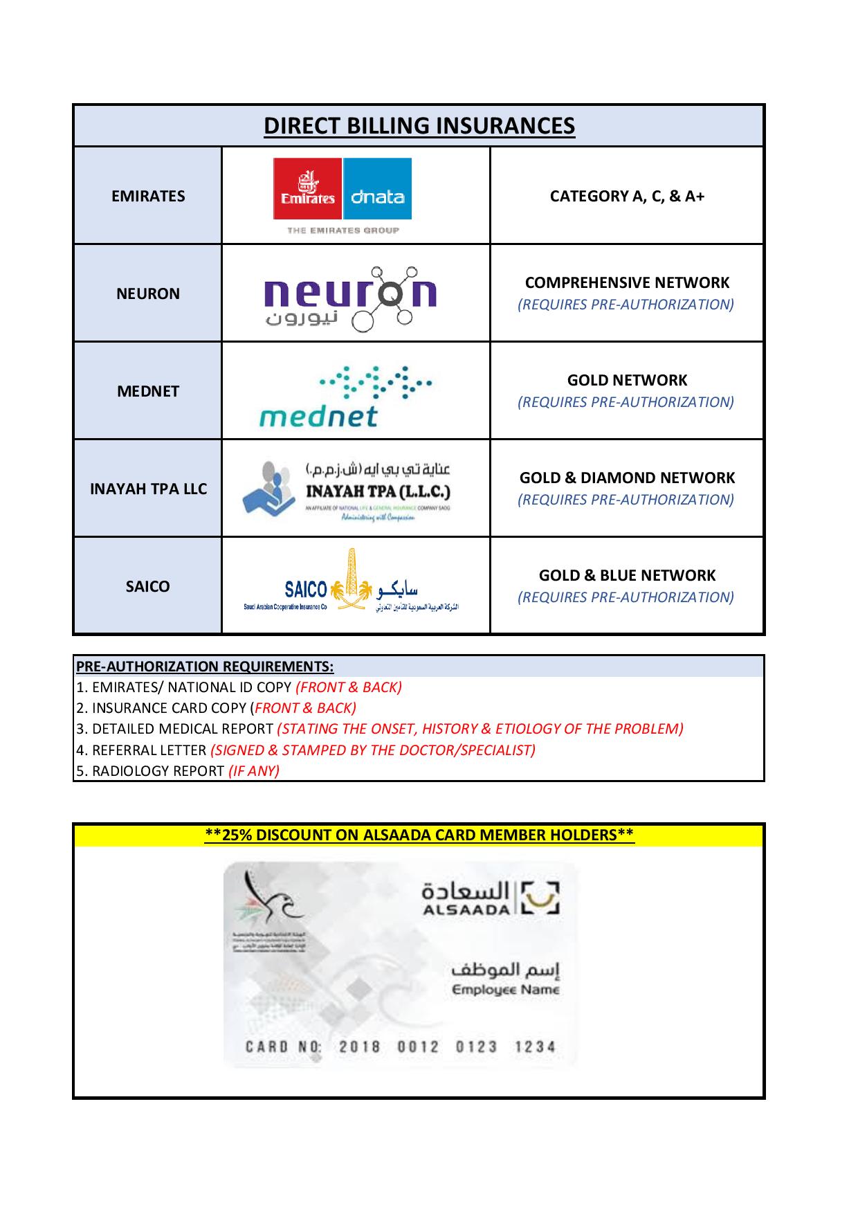 DIRECT BILLING INSURANCE & DISCOUNTS